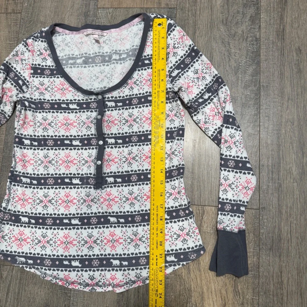 Victoria's Secret Pajama Set Thermal Fair Isle Polar Bear Snowflake Print Medium - Picture 5 of 8